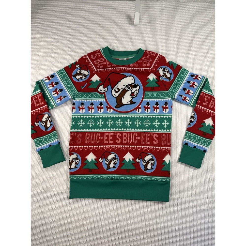 Buc-ee’s Christmas Holiday Beaver Pullover Sweatshirt Red Green Kids S